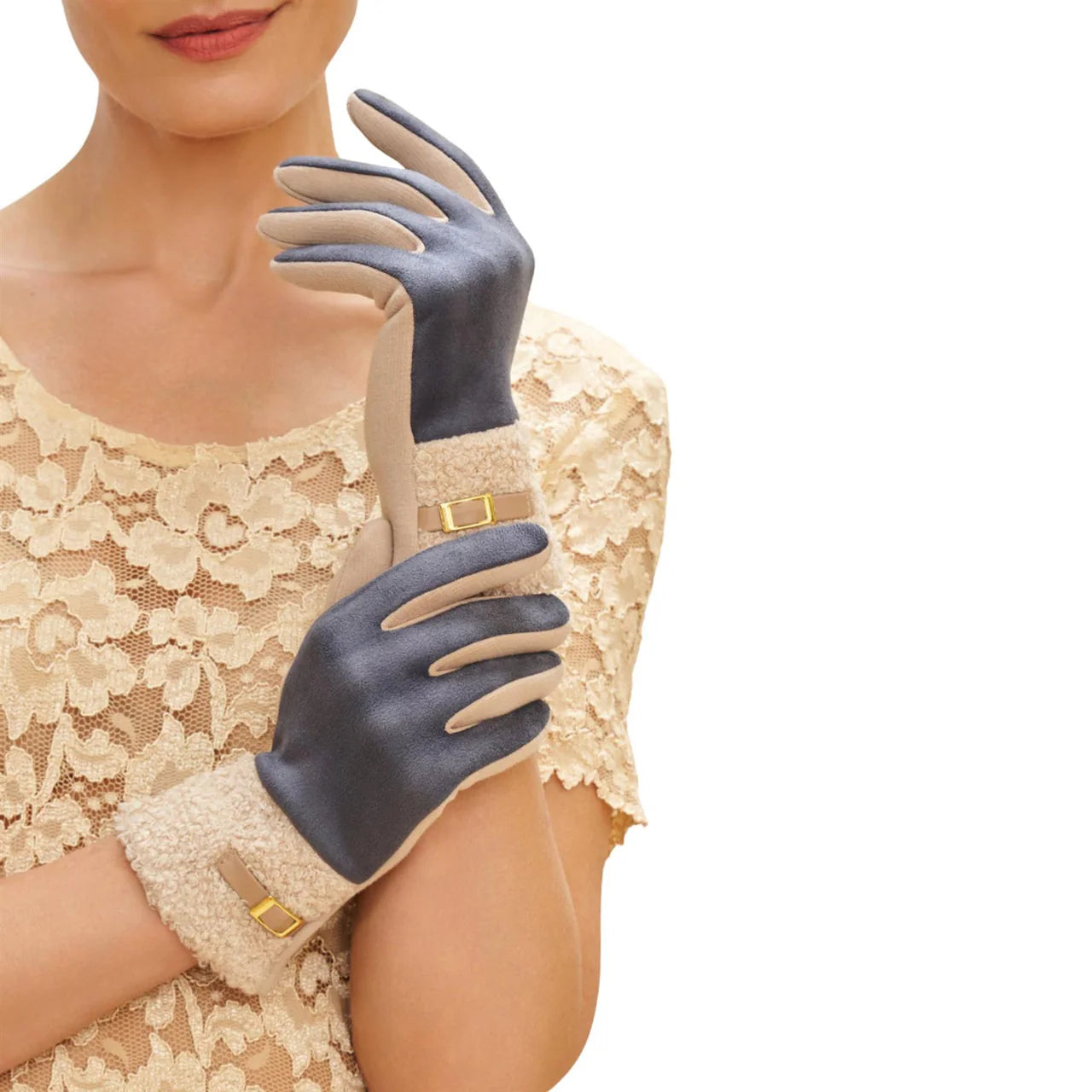 Powder, Audrey Faux Suede Gloves - Denim Powder