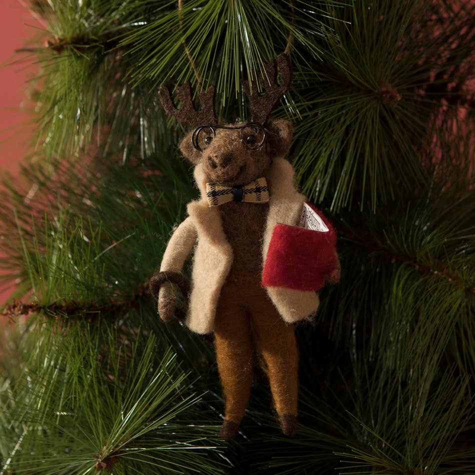Reader Moose Felt Ornament