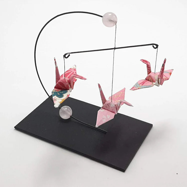 Japanese Papercraft Mini Crane Mobile - Bird Rose Quartz Japenese Paper Craft