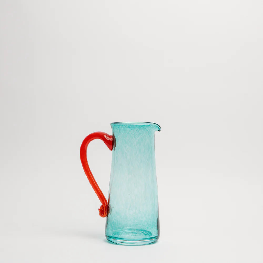 Jerpoint, Bold Tapered Jug - Teal / Red Handle Jerpoint Glass