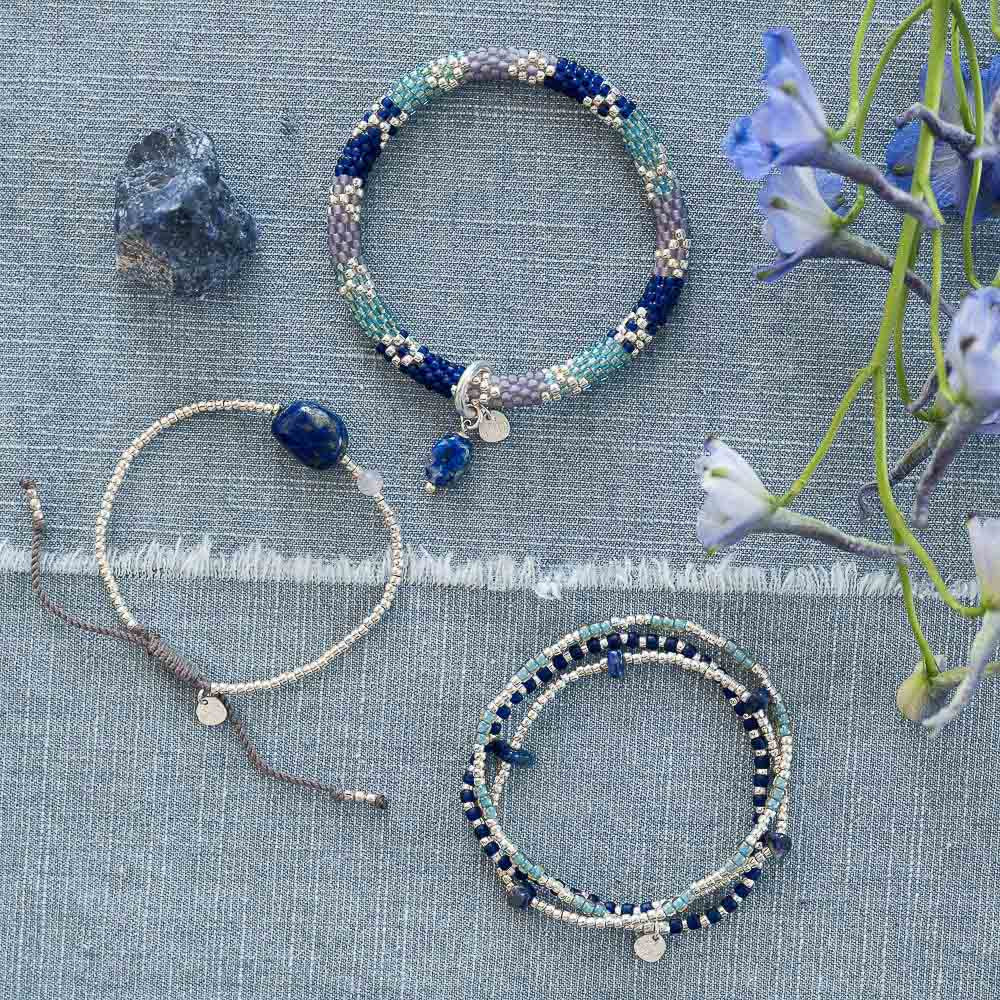 A Beautiful Story, Surprise Lapis Lazuli Rose Quartz Bracelet Silver Coloured A Beautiful Story