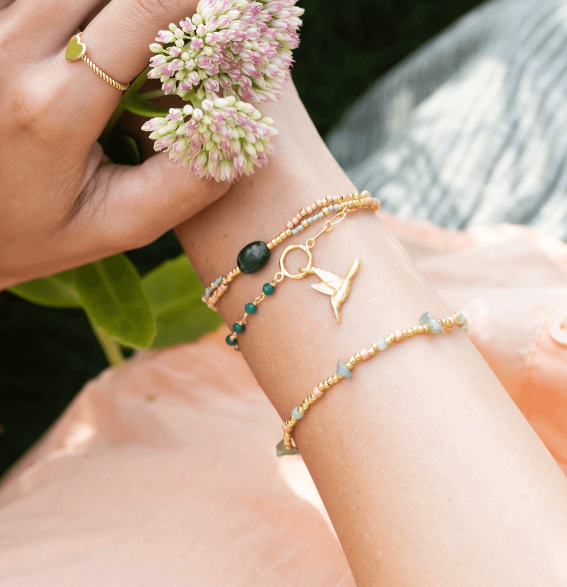 A Beautiful Story, Flowing Adventurine Bracelet Gold Plated A Beautiful Story