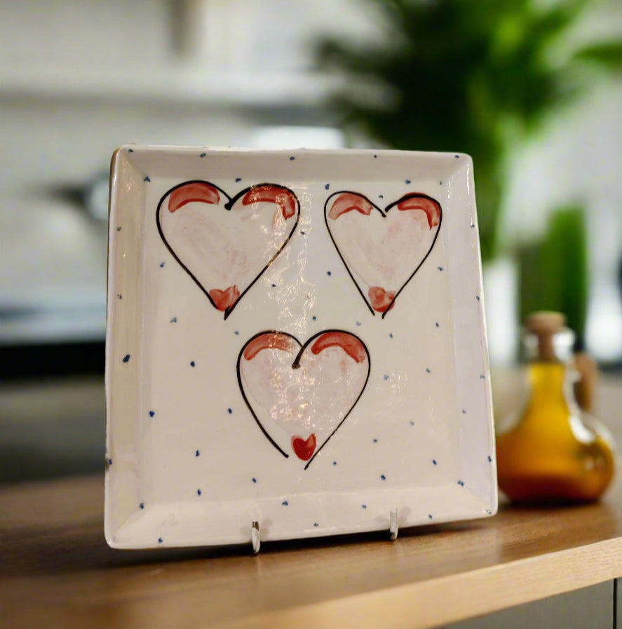 Charlie Mahon, Square Three Pink Heart Platter Charlie Mahon
