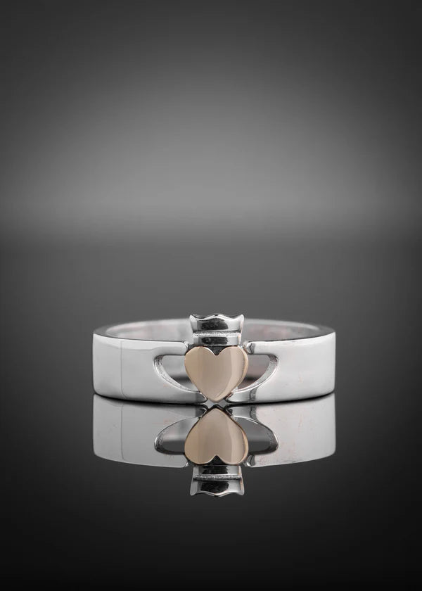 Claddagh Design, Two Tone Contemporary Claddagh Ring