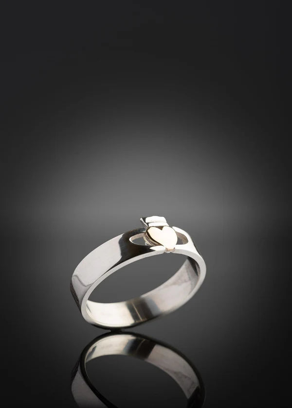 Claddagh Design, Two Tone Contemporary Claddagh Ring