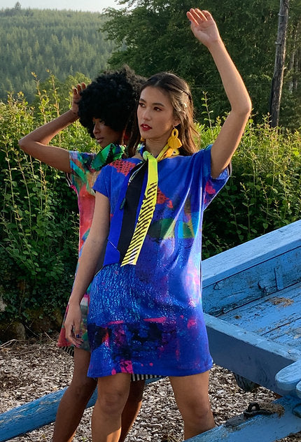 Clare O'Connor, 100% Silk Shift Dress Blue