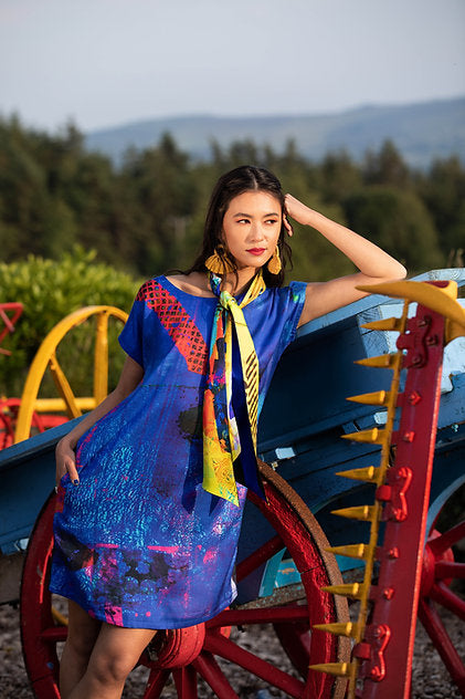 Clare O'Connor, 100% Silk Shift Dress Blue
