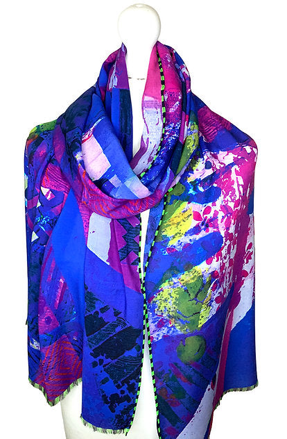 Clare O'Connor, Bamboo Scarf - blue and fuchsia