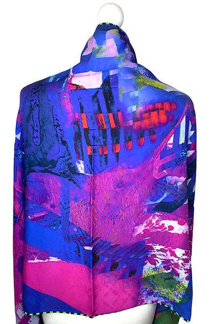 Clare O'Connor, Bamboo Scarf - blue and fuchsia