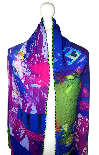 Clare O'Connor, Bamboo Scarf - blue and fuchsia