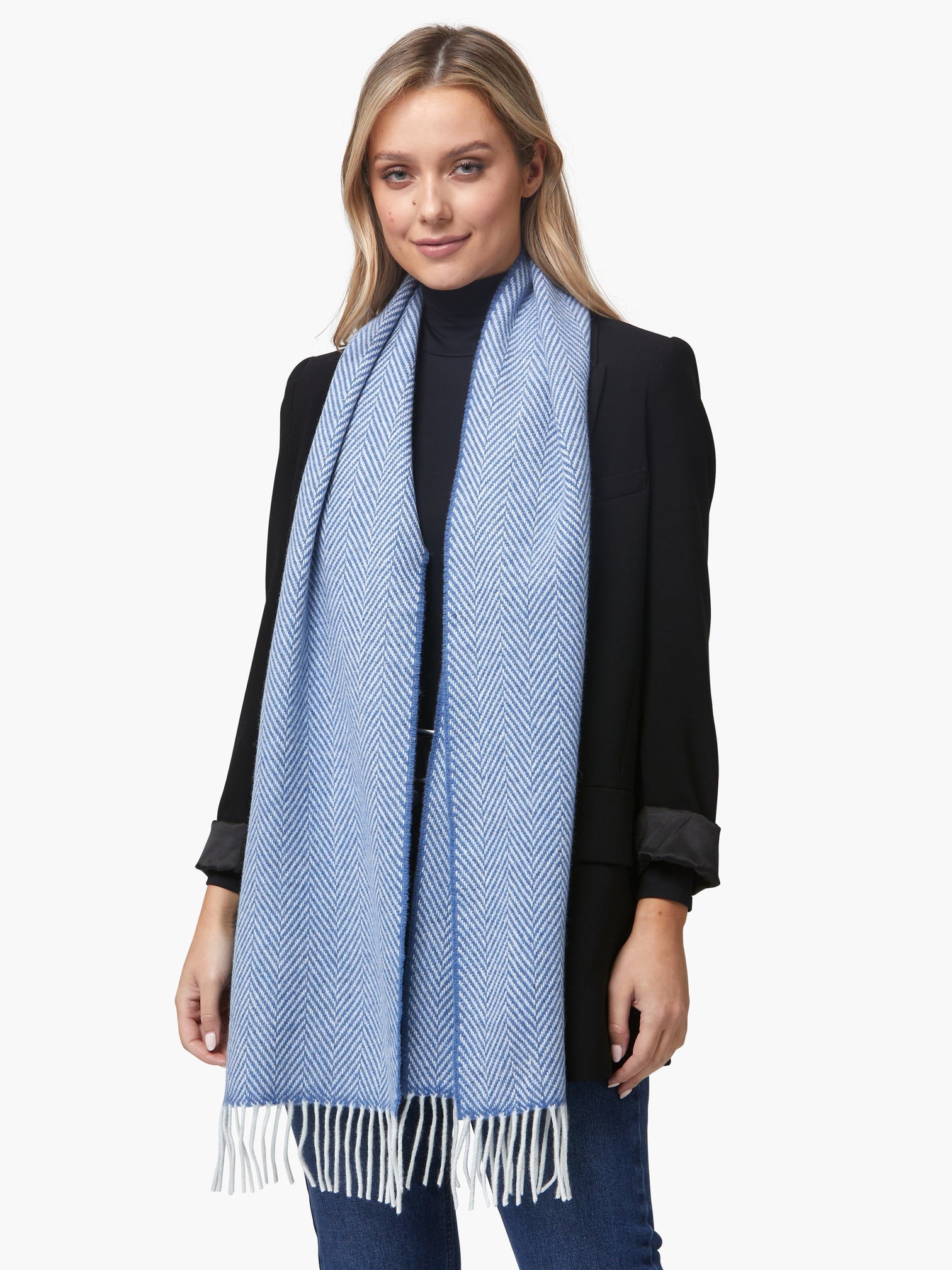 Foxford, Foxford Denim and White Cashmere Blend Scarf