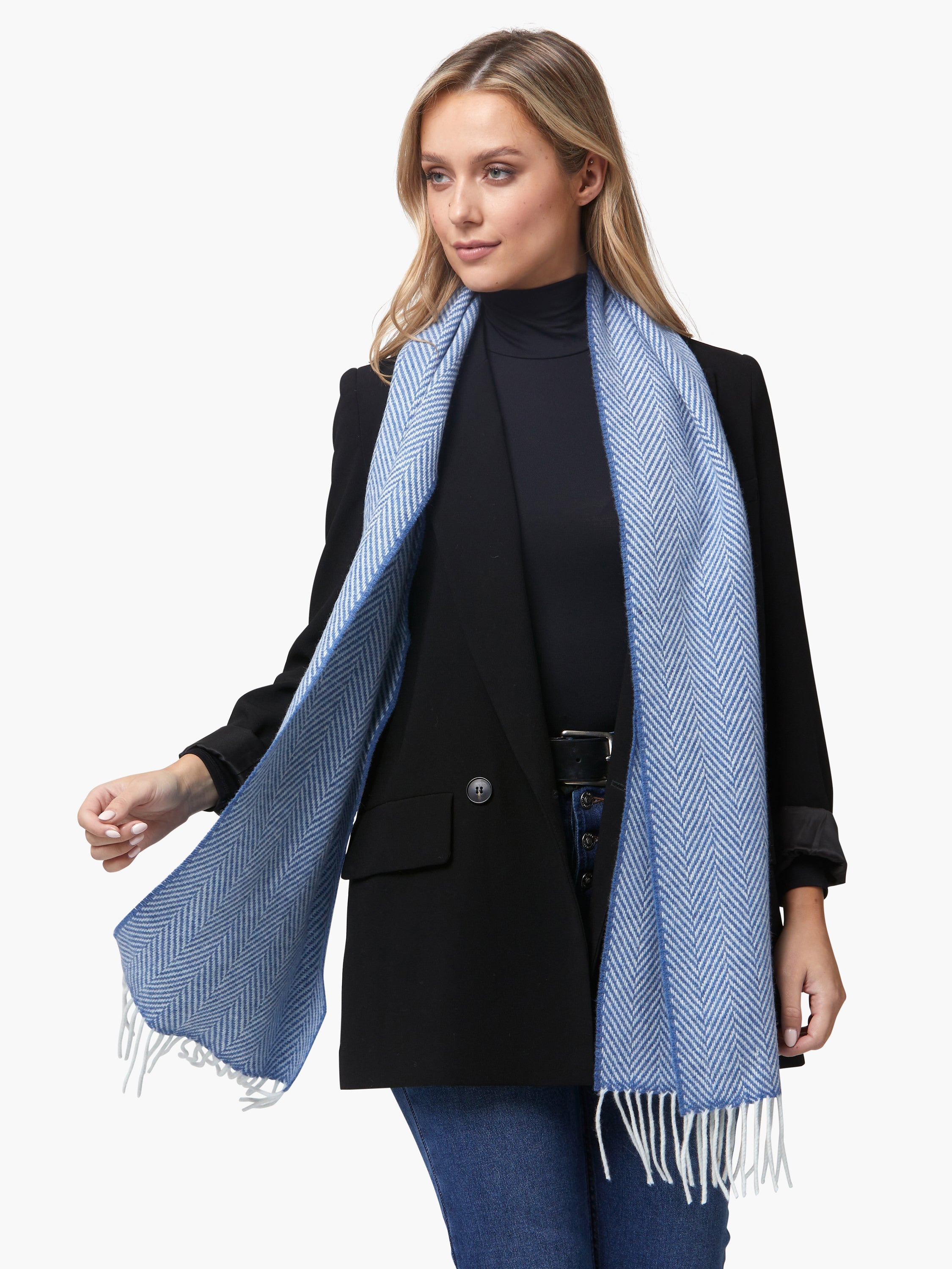 Foxford, Foxford Denim and White Cashmere Blend Scarf