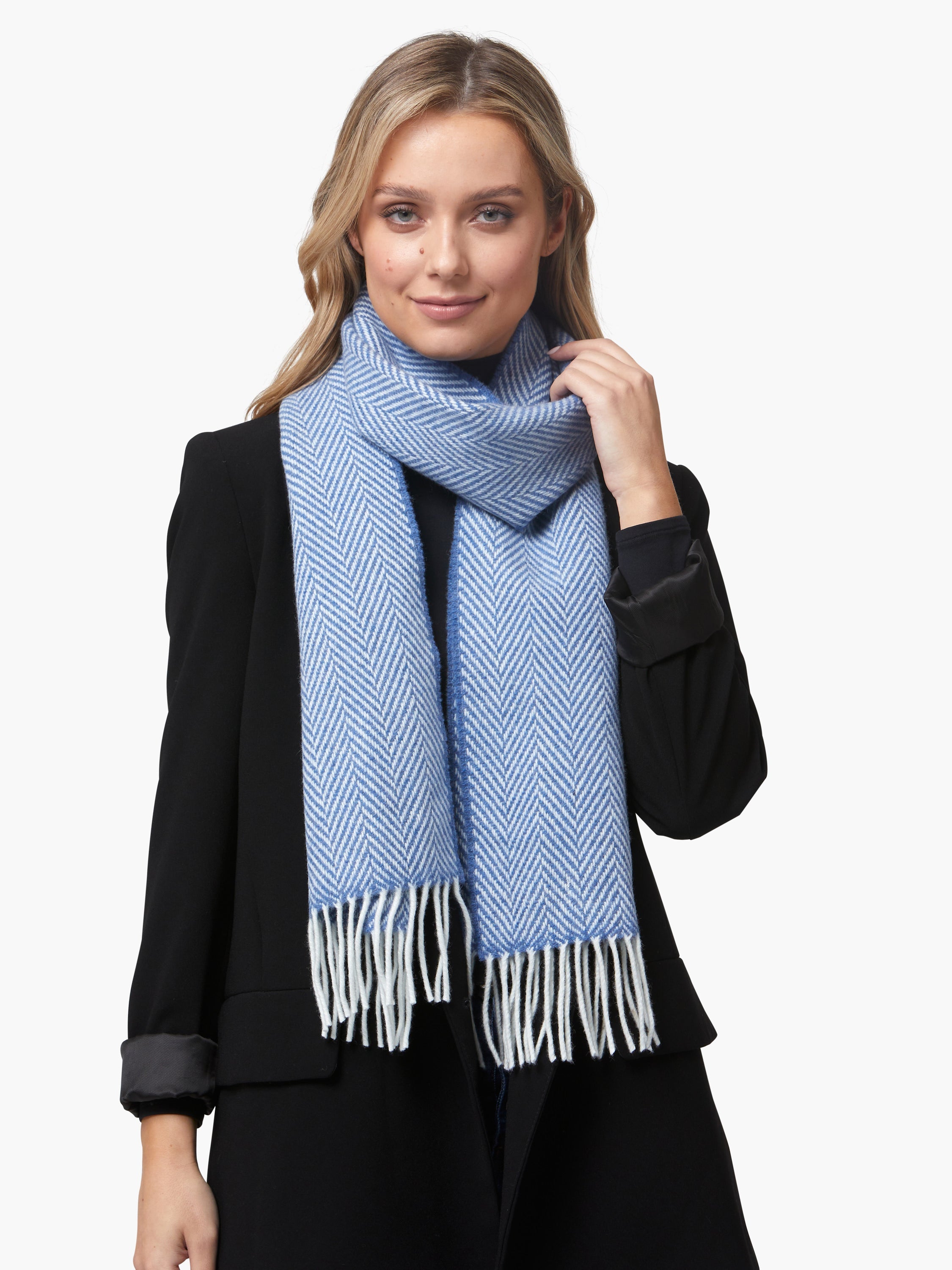 Foxford, Foxford Denim and White Cashmere Blend Scarf