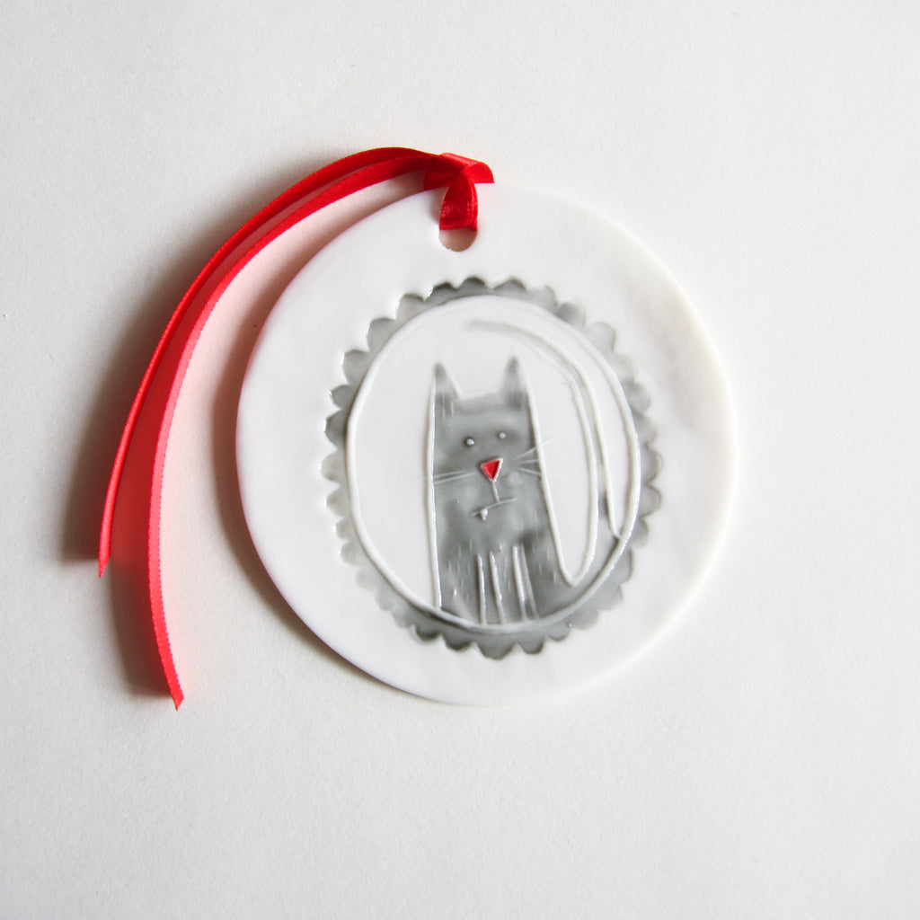 Disc Ornament Grey - Cat