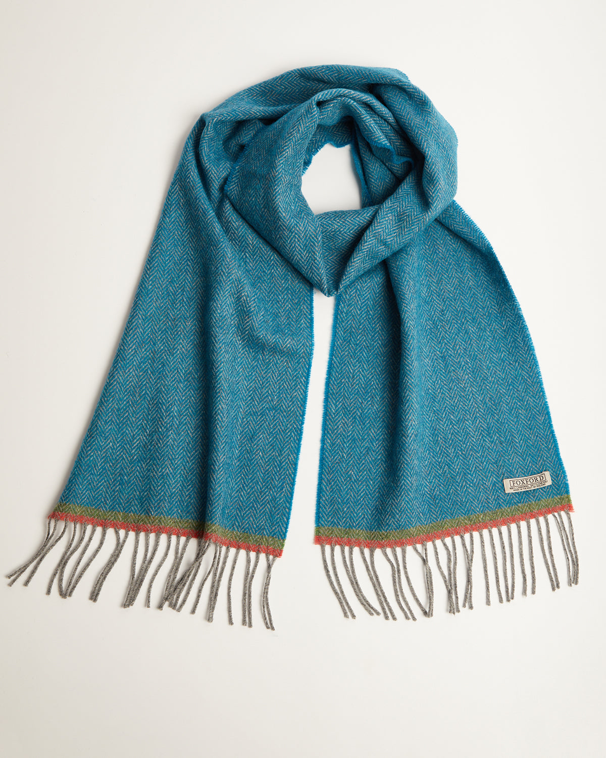 Foxford, Blue Herringbone Lambswool Scarf