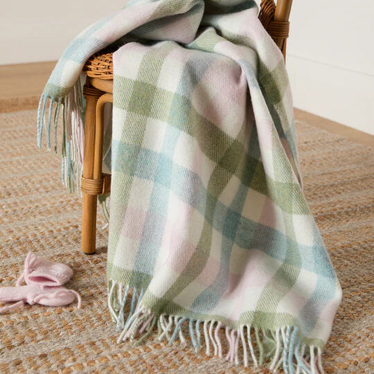 Foxford, Pastel Check Lambswool Baby Blanket Foxford