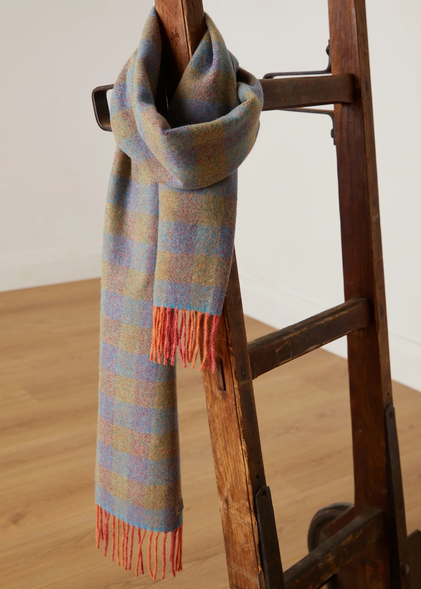 Foxford, Orange/Blue check Lambswool Scarf Foxford