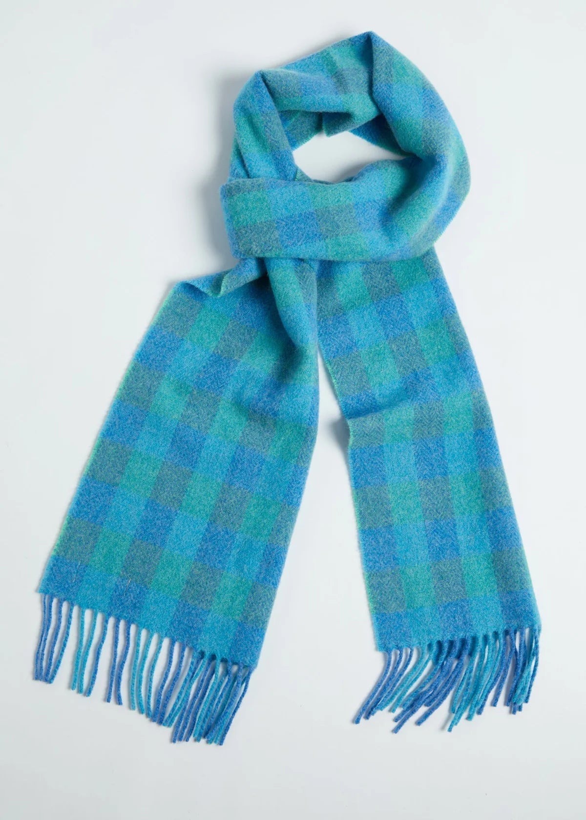 Foxford, Blue & Green Check lambswool Scarf Foxford