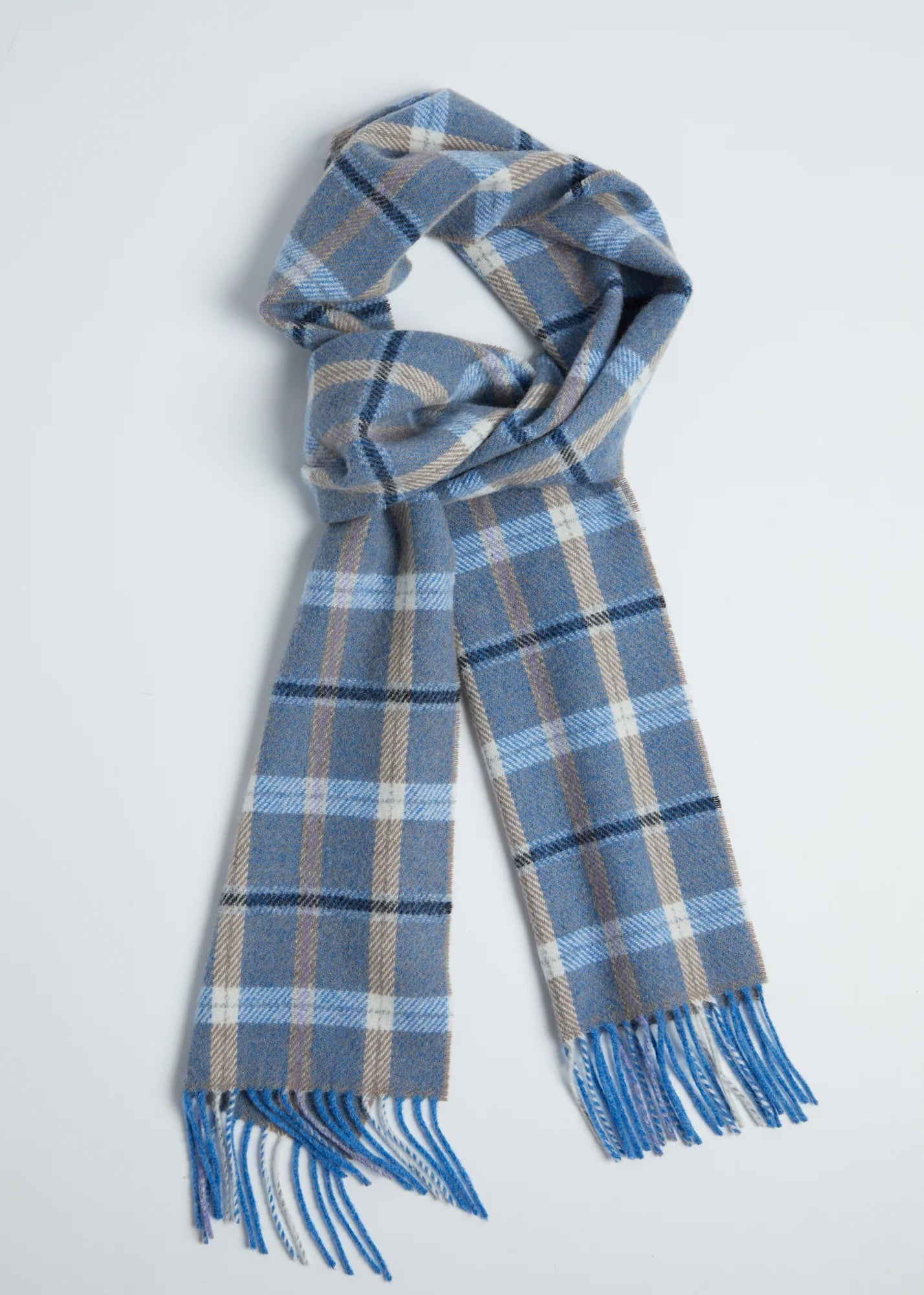 Foxford, Blue & Mink Check Lambswool Scarf Foxford