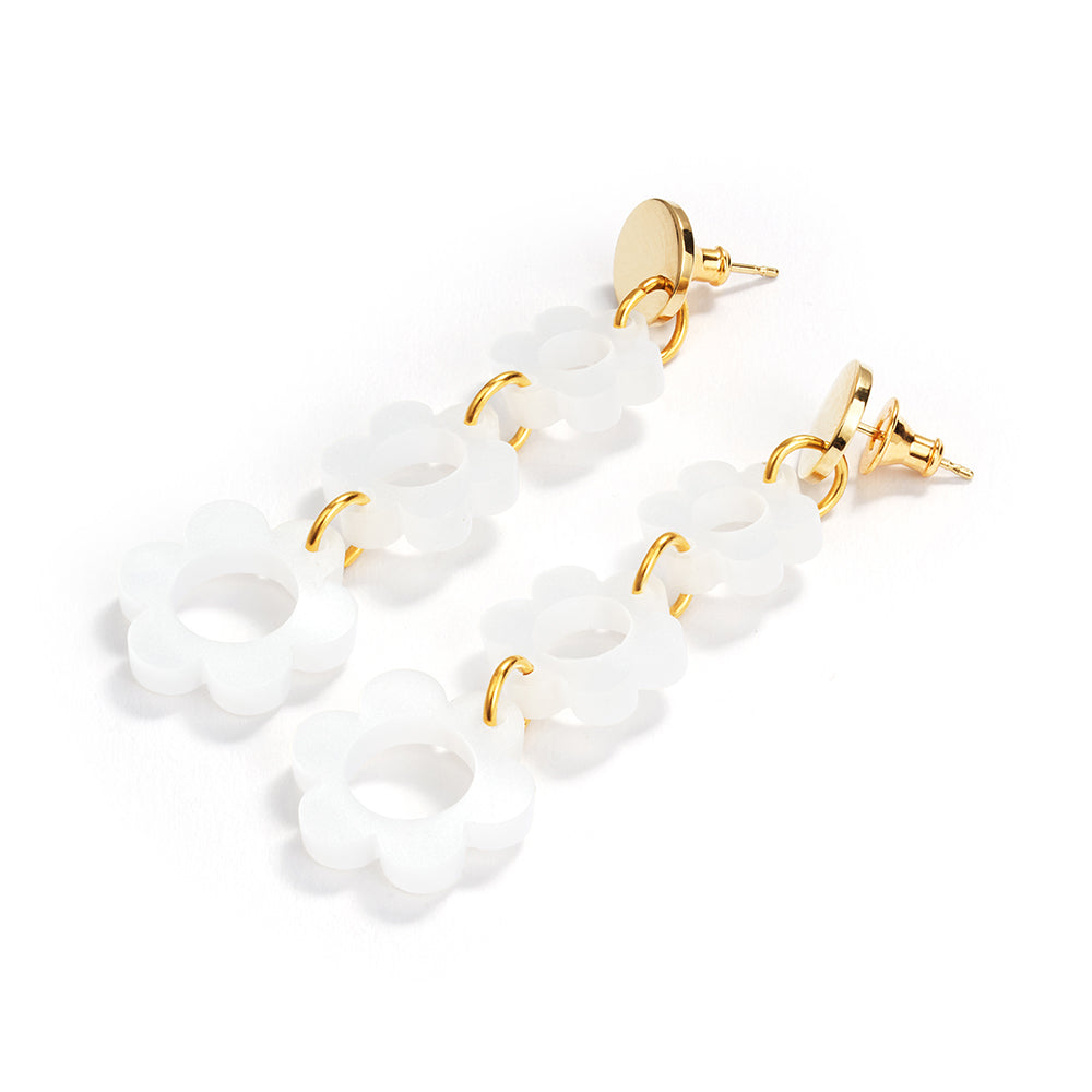 Toolally, Flower Drop Earrings (White)