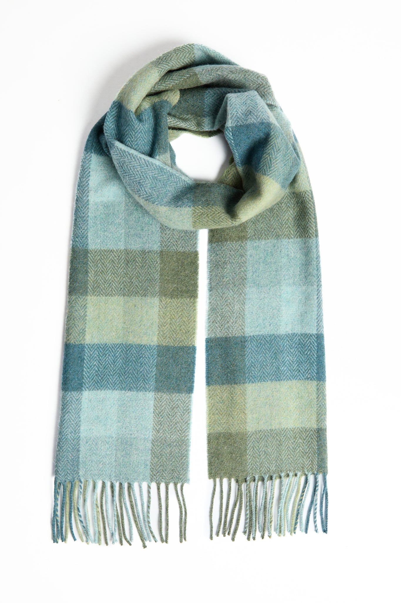 Foxford Green & Blue Check Lambswool Scarf