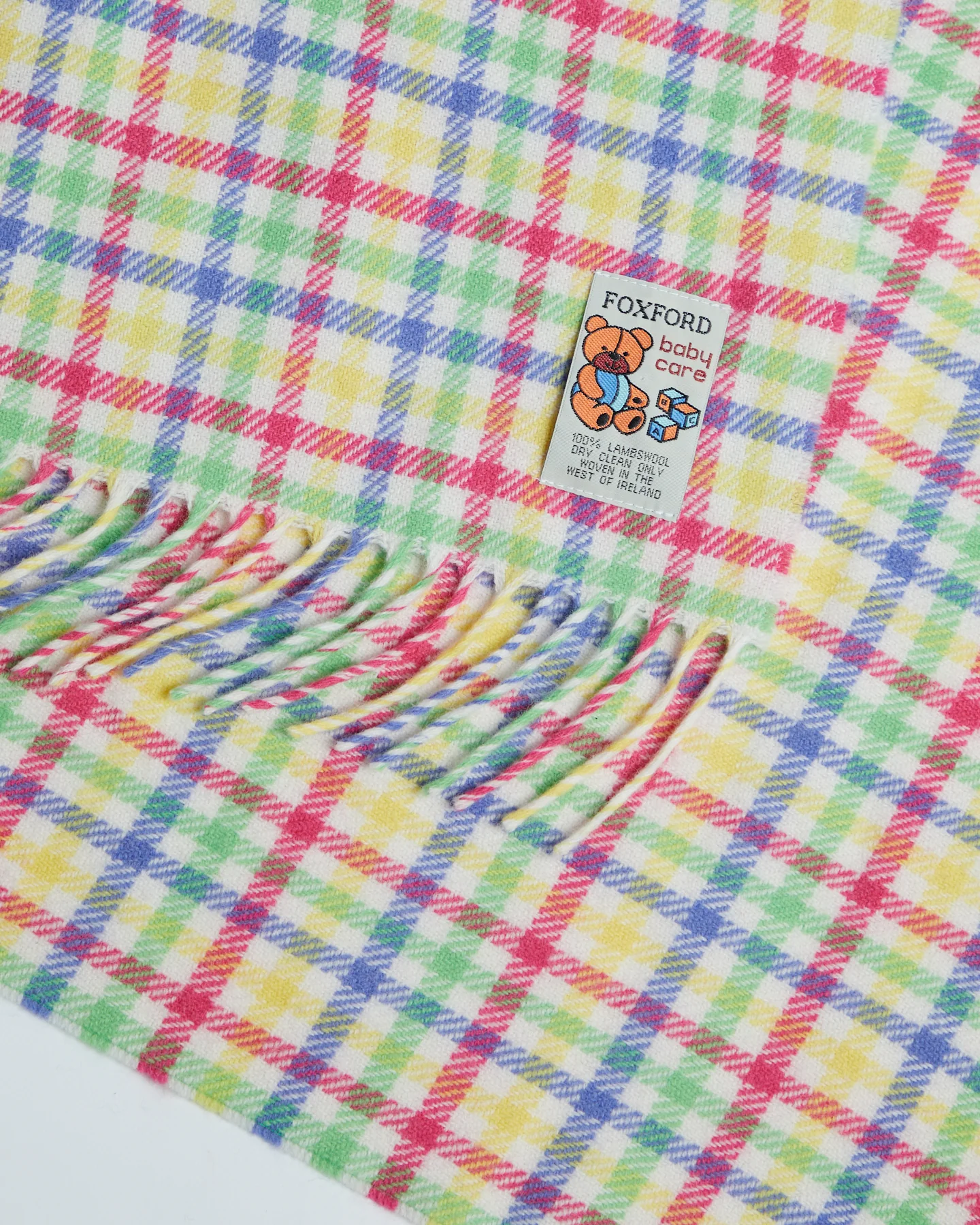 Foxford, Rainbow Check Lambswool Baby Blanket