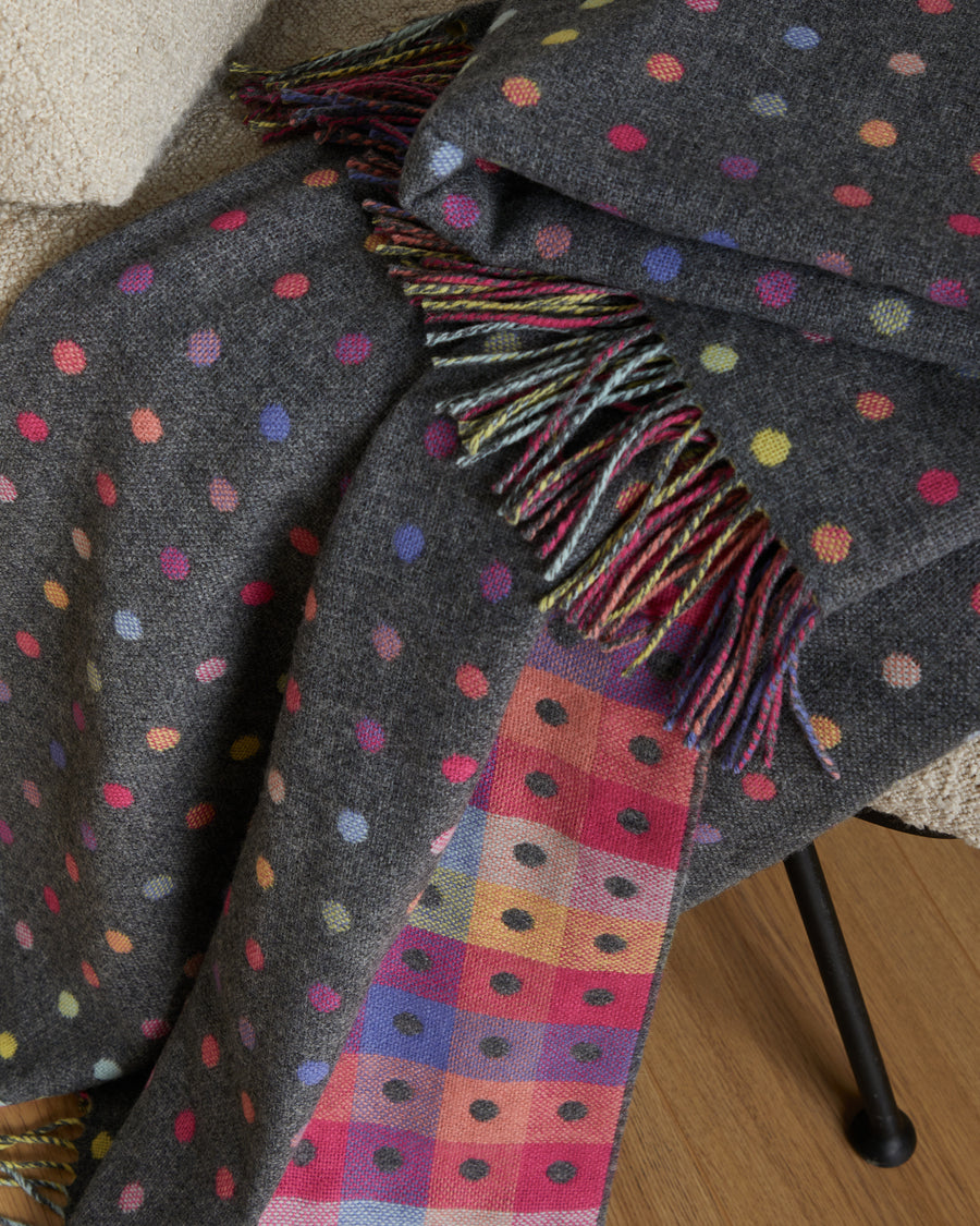 Foxford, Grey Rainbow Multi-Spot Throw