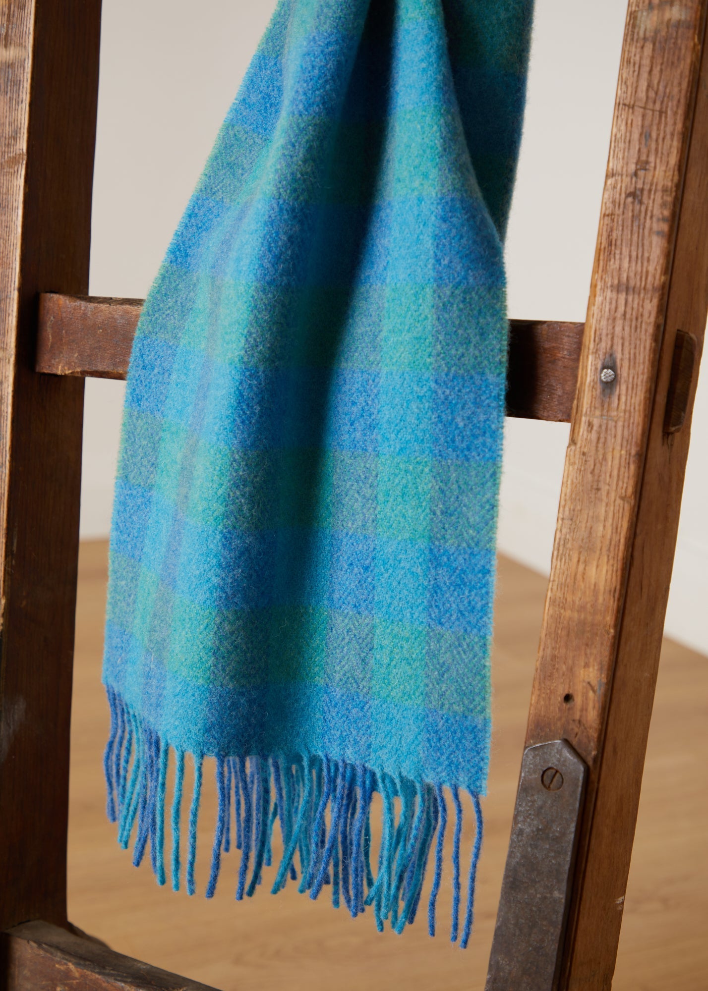 Foxford, Blue & Green Check lambswool Scarf Foxford