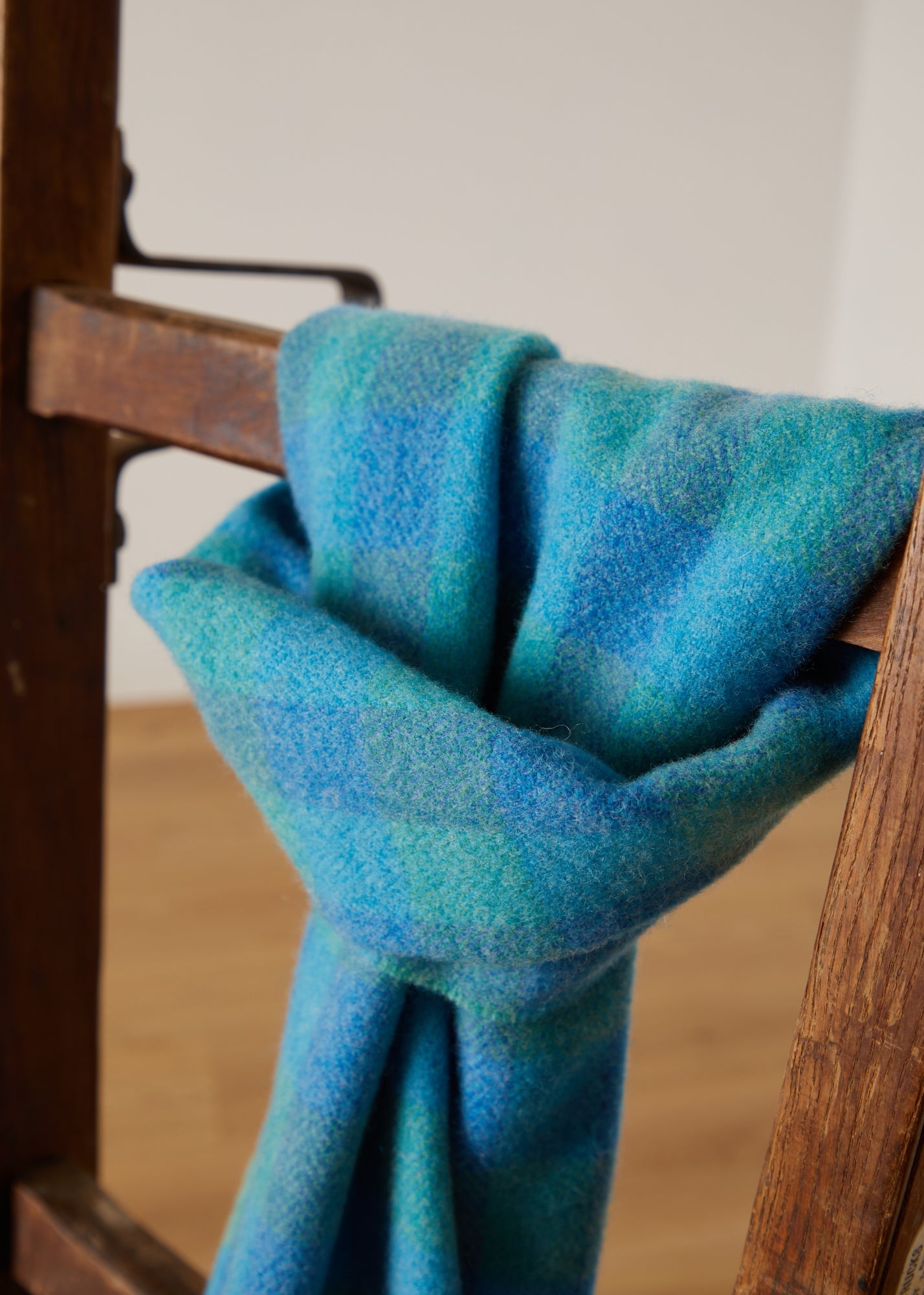 Foxford, Blue & Green Check lambswool Scarf Foxford