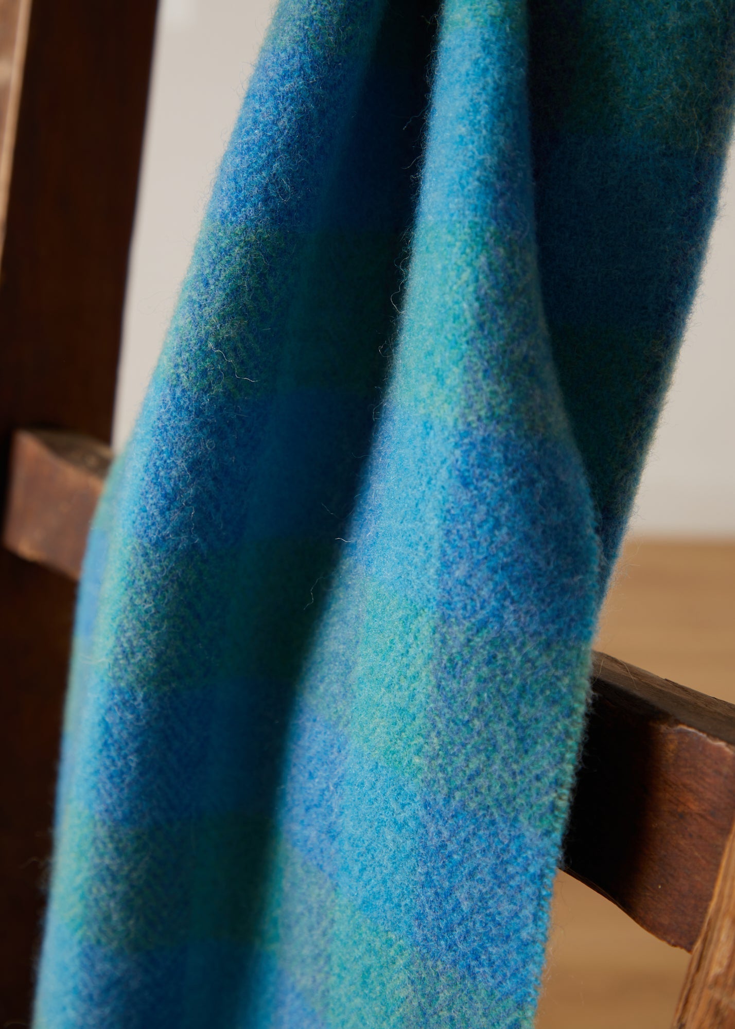 Foxford, Blue & Green Check lambswool Scarf Foxford
