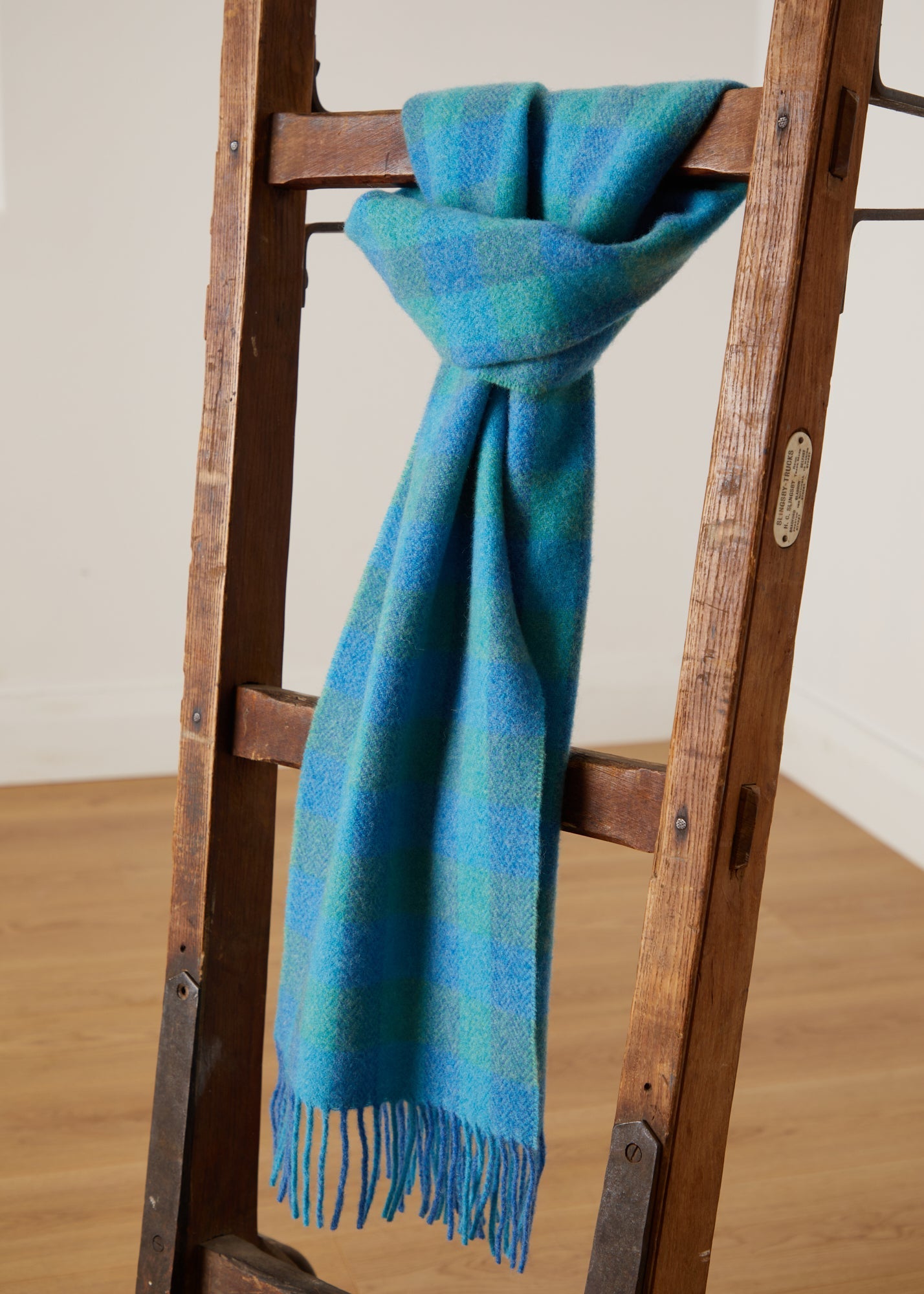 Foxford, Blue & Green Check lambswool Scarf Foxford