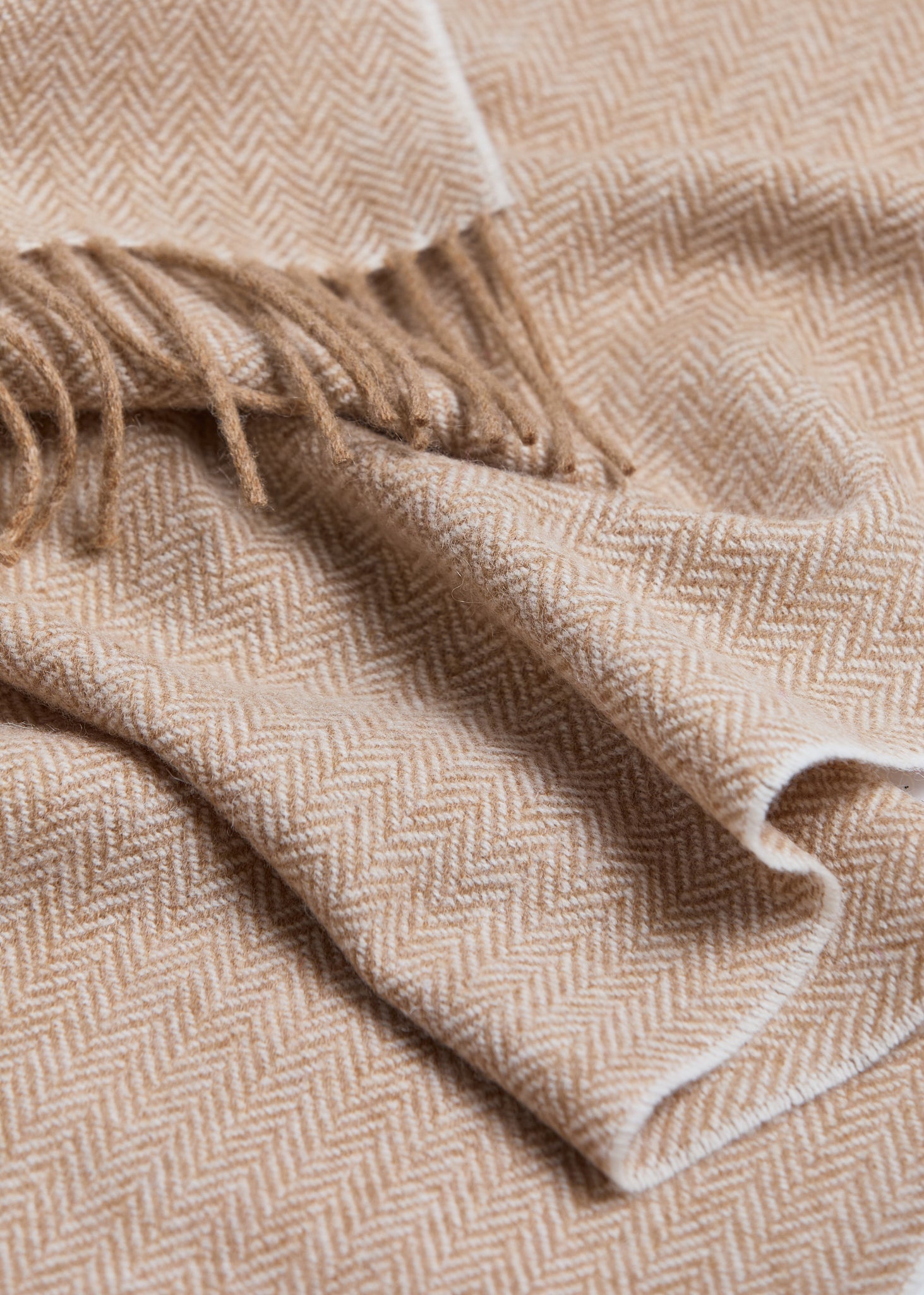 Foxford, Camel Herringbone Lambswool Scarf Foxford