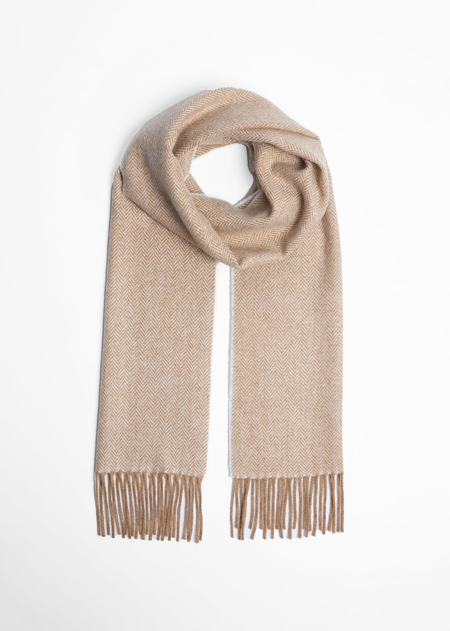 Foxford, Camel Herringbone Lambswool Scarf Foxford