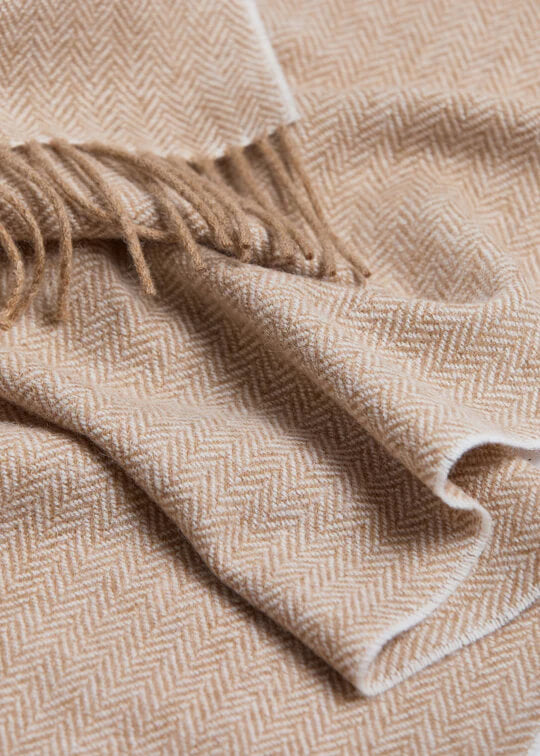 Foxford, Camel Herringbone Lambswool Scarf