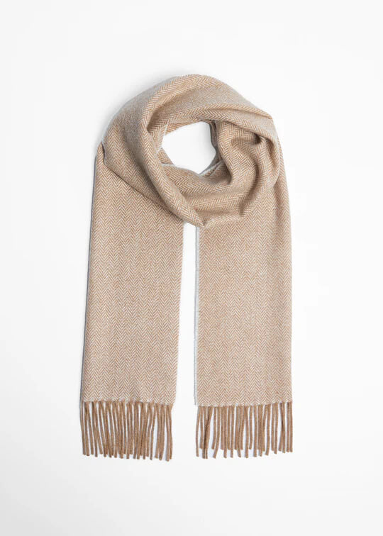 Foxford, Camel Herringbone Lambswool Scarf