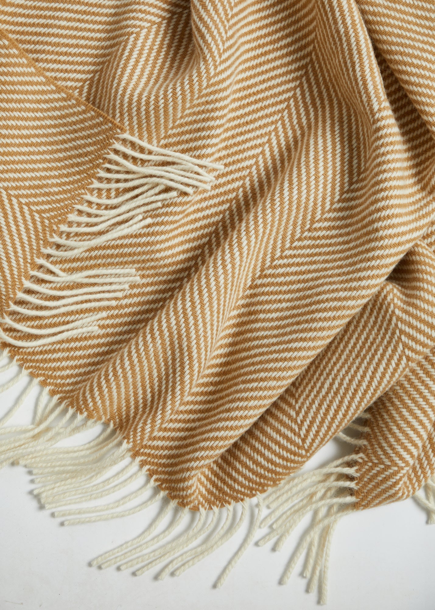 Foxford, Camel/White Herringbone Merino Throw