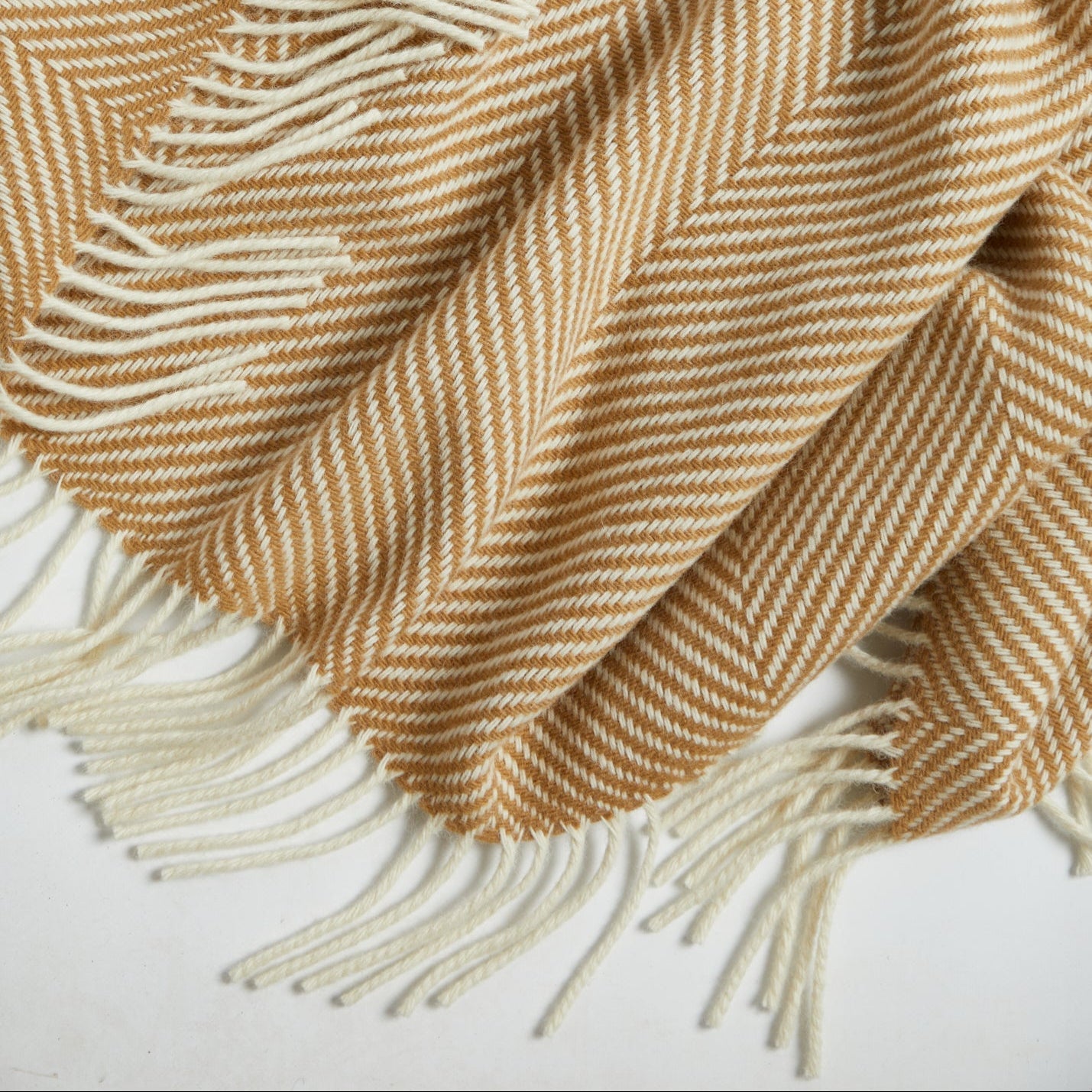 Foxford, Camel/White Herringbone Merino Throw