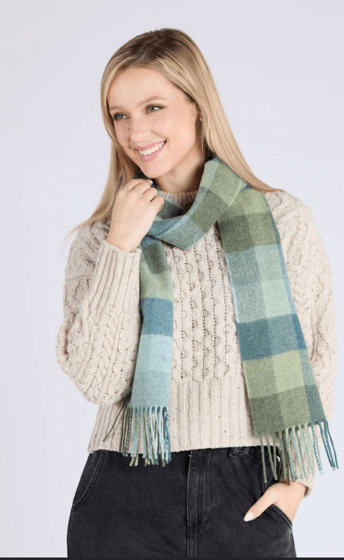 Foxford Green & Blue Check Lambswool Scarf