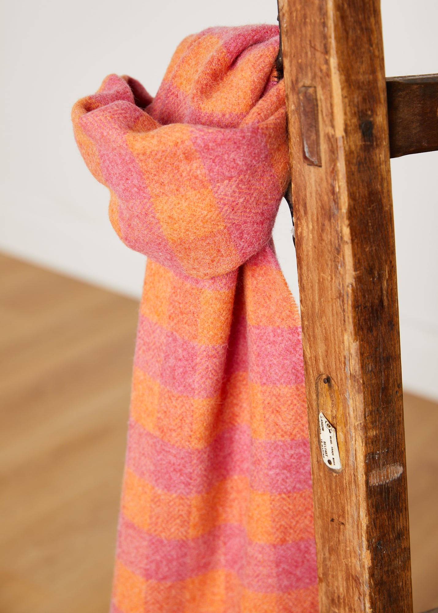 Foxford, Orange & Pink Check Scarf Lambswool