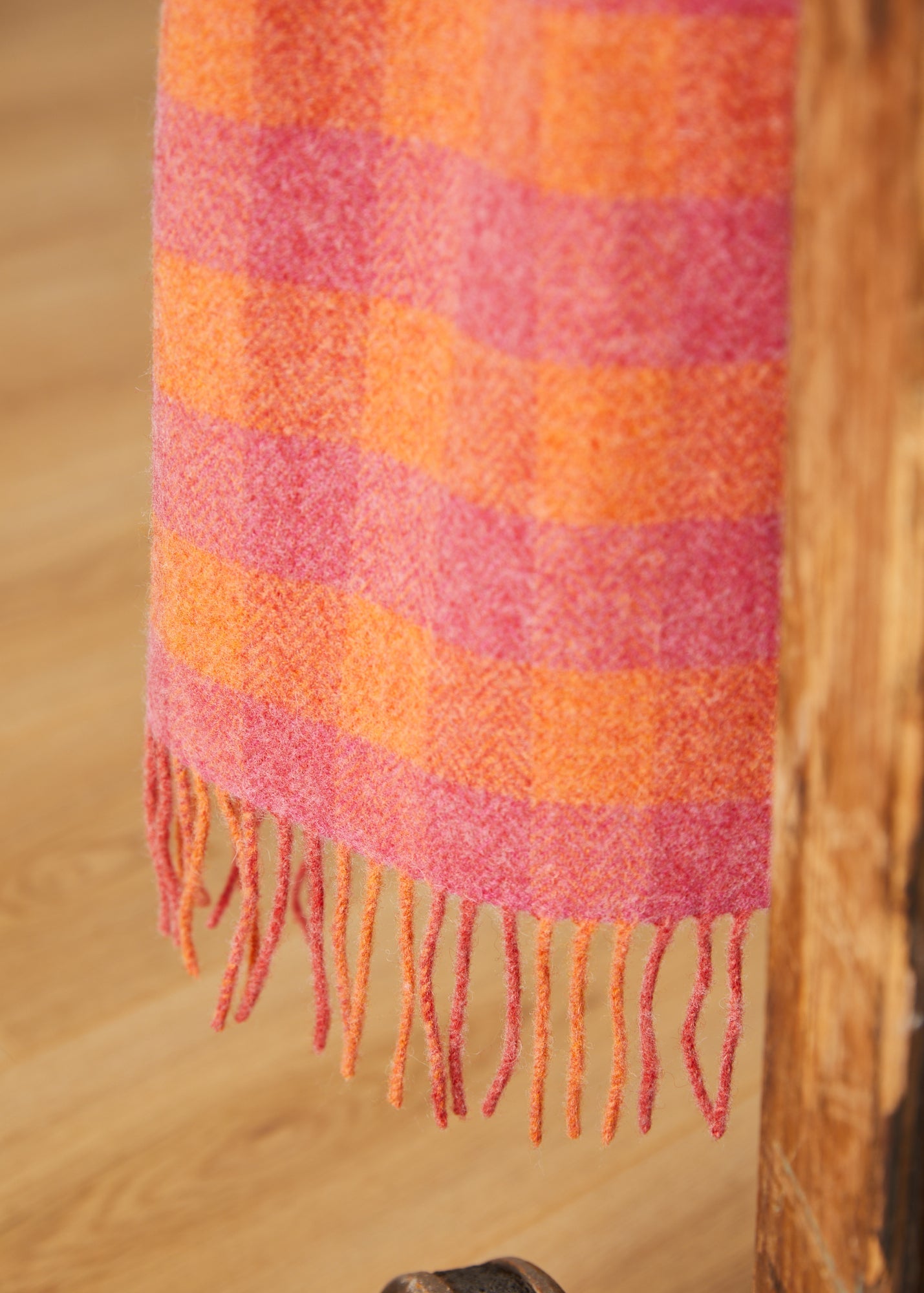Foxford, Orange & Pink Check Scarf Lambswool