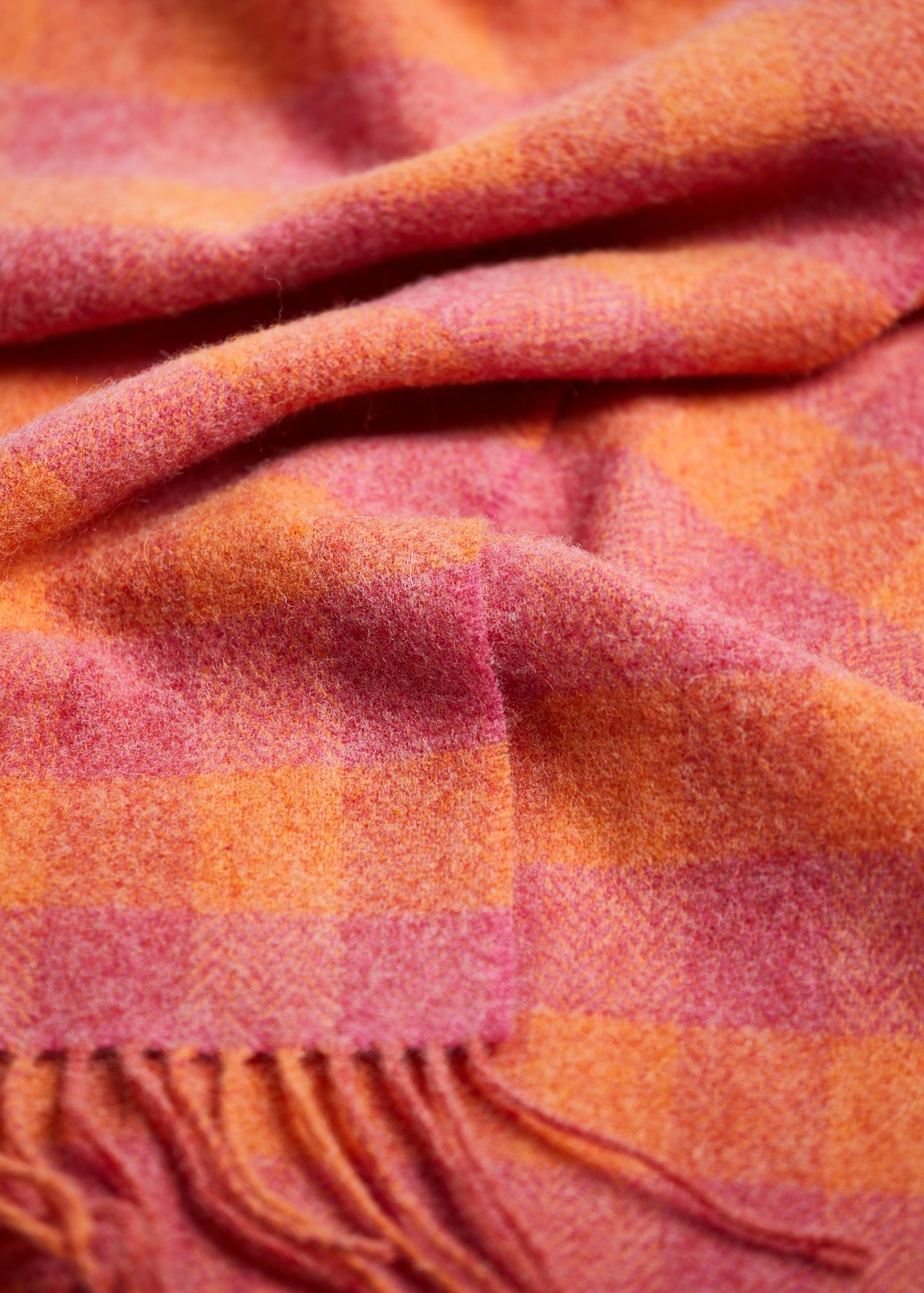 Foxford, Orange & Pink Check Scarf Lambswool