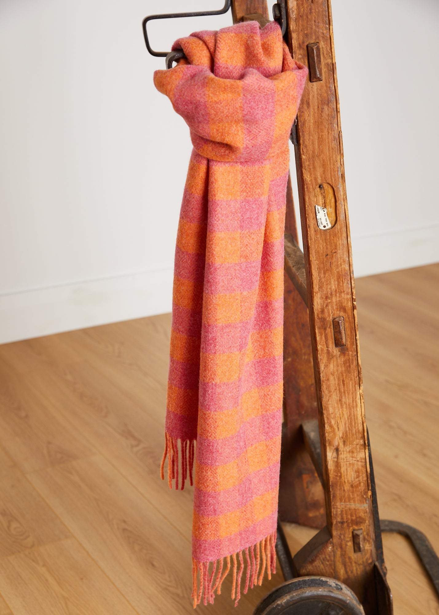 Foxford, Orange & Pink Check Scarf Lambswool