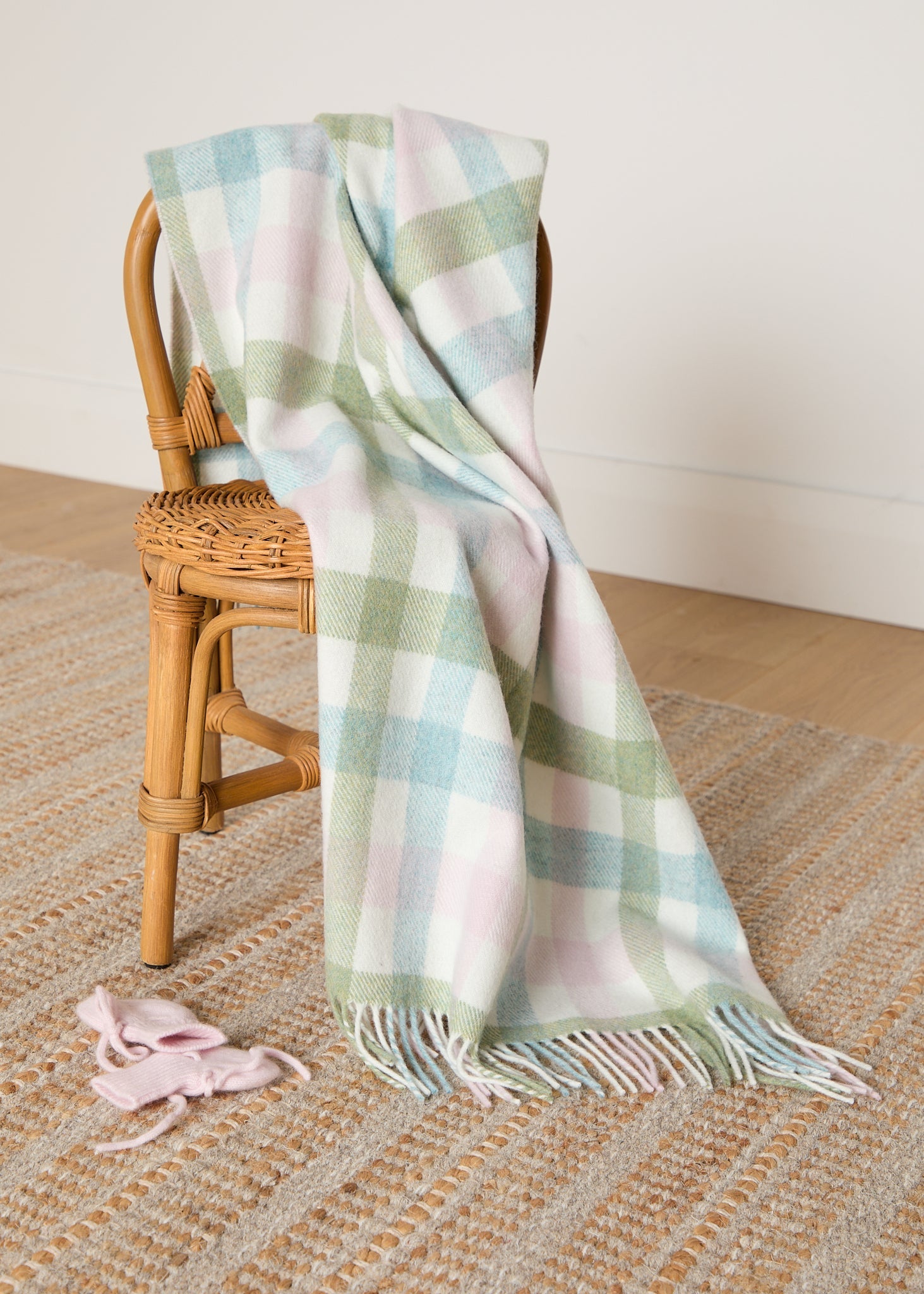 Foxford, Pastel Check Lambswool Baby Blanket