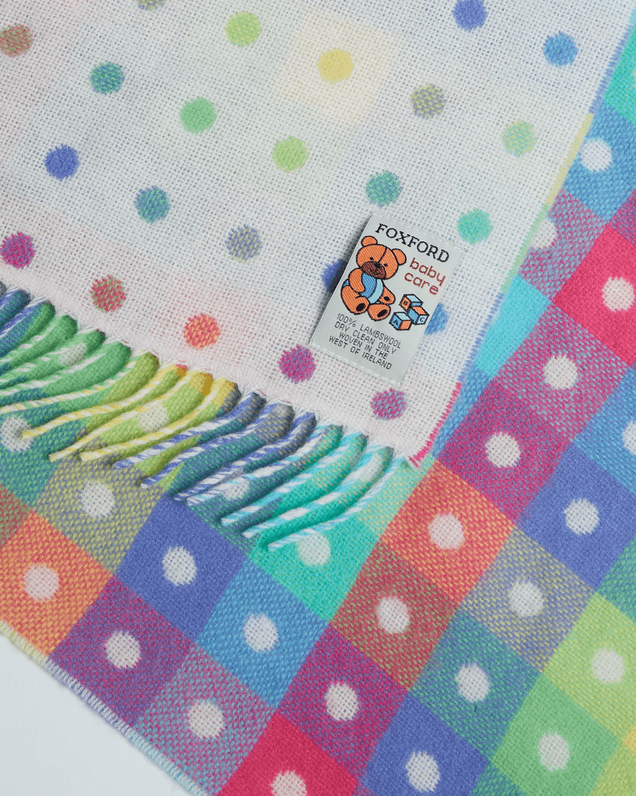Foxford, Rainbow Spot Lambswool Baby Blanket Foxford