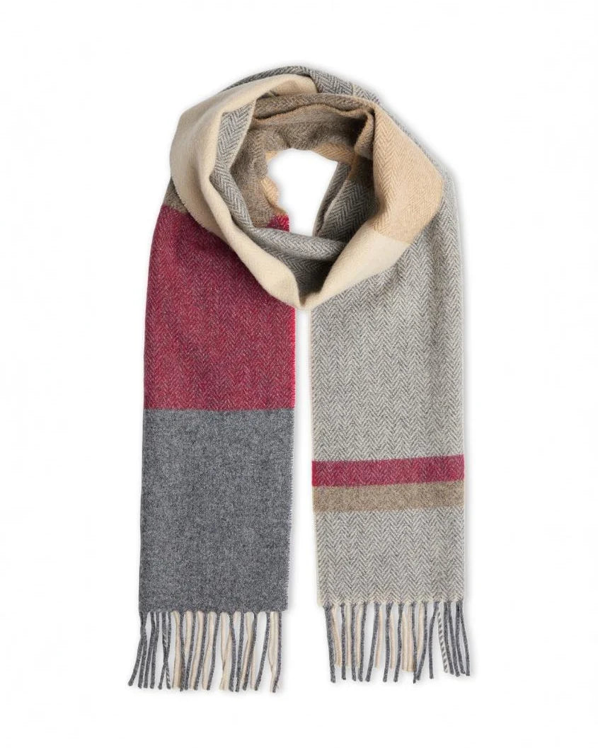 Foxford, Red Colour Block Lambswool Scarf