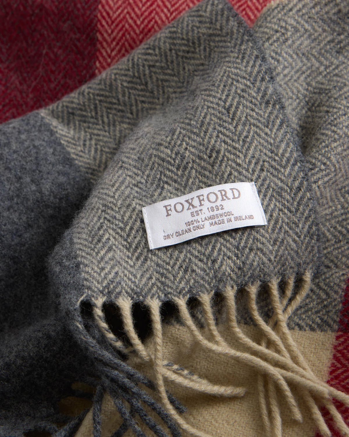 Foxford, Red Colour Block Lambswool Scarf