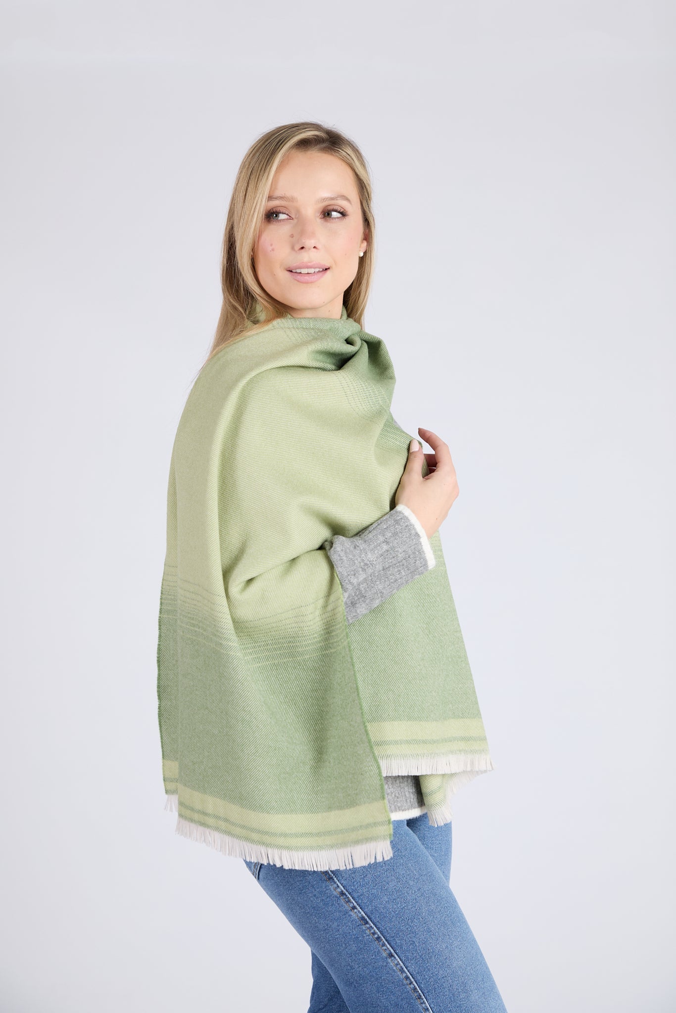 Foxford, Traditional Blanket Green Extra Fine Merino Scarf Foxford