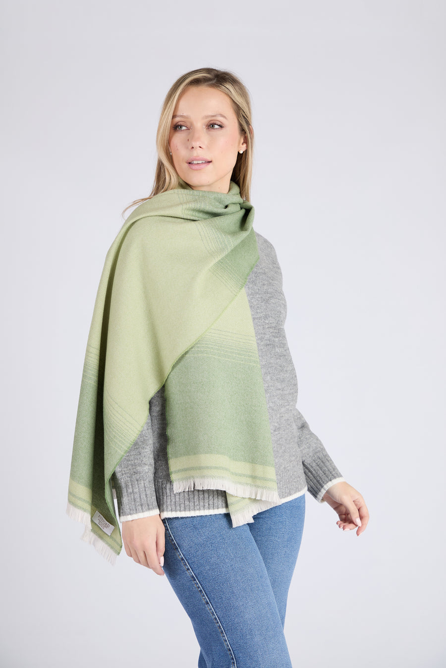 Foxford, Traditional Blanket Green Extra Fine Merino Scarf Foxford