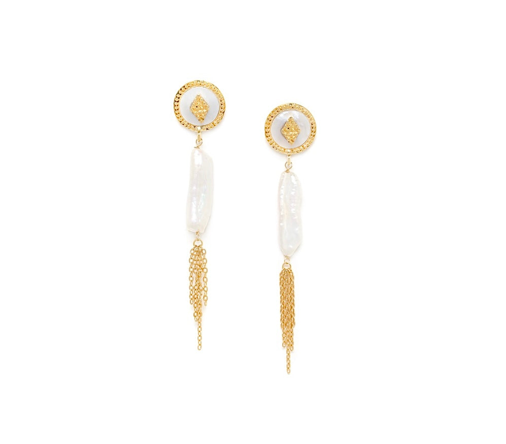 Franck Herval, Ally Freshwater Pearl Bar Tassel Earrings Quinlans Gift Shop