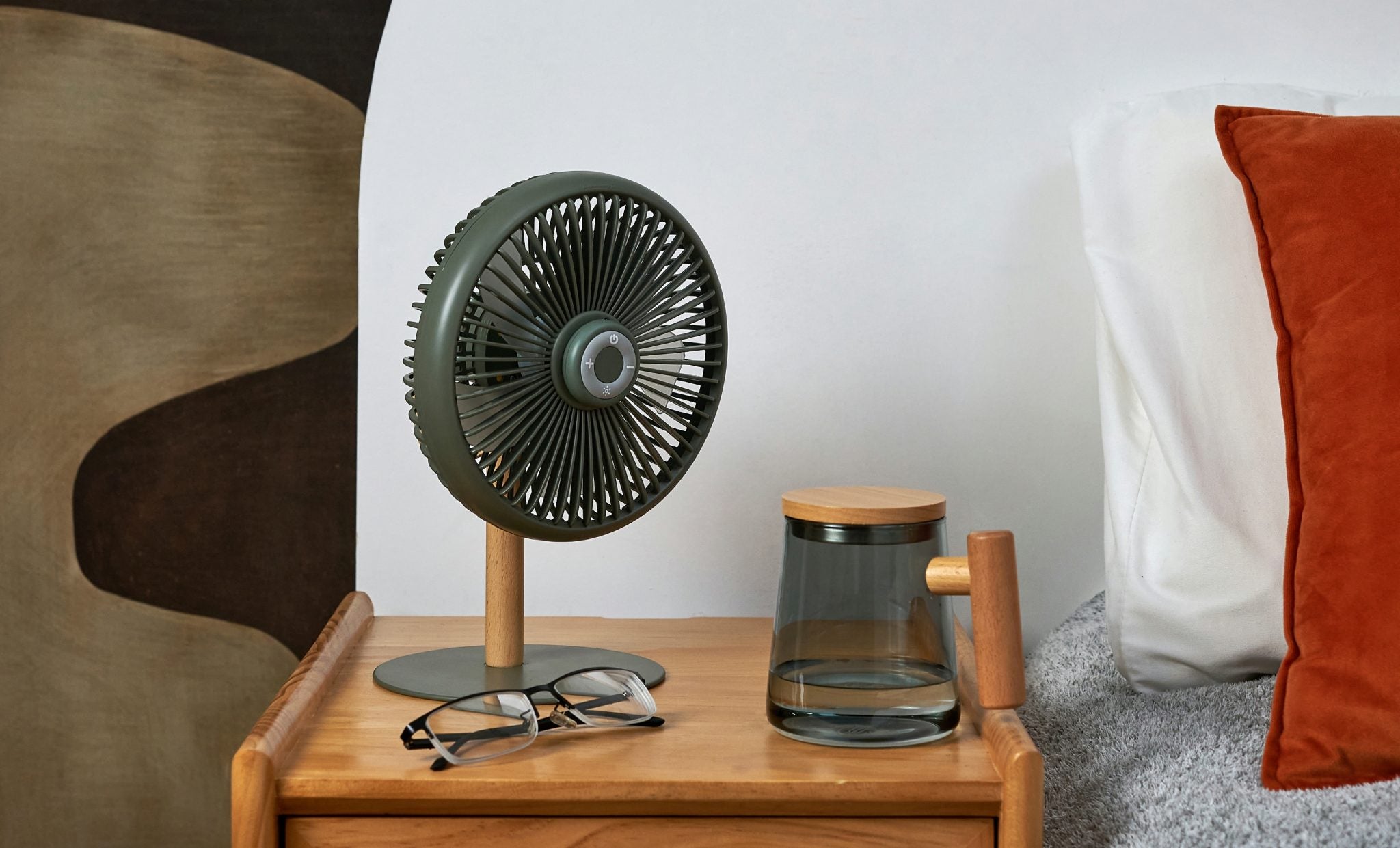 Gingko, Detachable Desk Fan - Navy Green Gingko